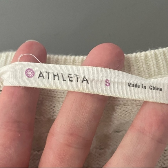 Athleta Tunic Sweater Checkerboard Knit High/Low Hem Cream Size Small - Picture 7 of 13